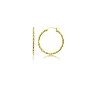 Authentic 25mm Polished Twist Rope Round Medium Gold Plated Sterling Silver Hoop Earrings