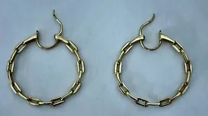 Authentic Simple Gold-Plated Medium Size Solid-Chain Hoop Earrings