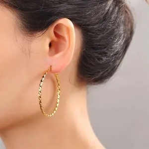Authentic 18K Gold Plated Twisted 40mm 1.57” Medium Hoop Earrings E68