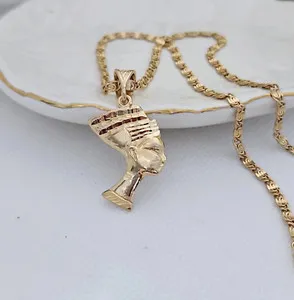 Authentic Gold Nefertiti Necklace, Queen Necklace, Medium Sized Necklace, 14k Gold Plated