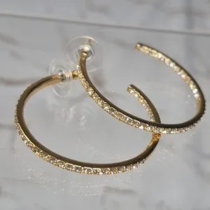 Authentic Givenchy Pavé 1.5" Yellow Gold Plated Medium Hoop Pierced Post Earrings