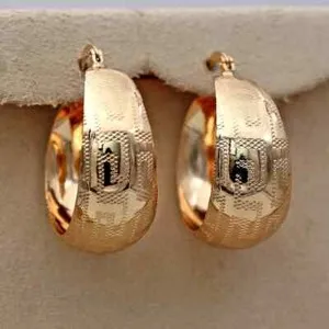 Authentic SMALL MEDIUM GREEK KEY ROUND HOOP EARRINGS YELLOW GOLD PLATED LIGHTWEIGHT 1"