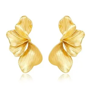 Authentic FILMOON Statement Flower Studs Earrings for Women Gold Plated Medium, gold
