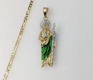 Authentic Medium Gold Plated Saint Jude Pendant 3mm Chain Necklace Oro San Judas Cadena