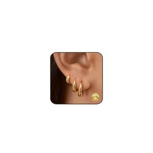 Authentic Kenivira 18K Gold Plated Hoop Earrings for Medium, 3 Pair chunky gold hoop