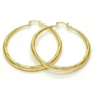Authentic Hollow Design Women's Medium Real 14K Gold Plated Round 50mm Hoop Earrings