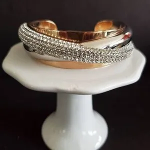 Authentic Swarovski Gold plated with Rhodium Plated Crystal Wave Cuff Size Medium Signed