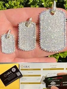 Authentic Real MOISSANITE 14k Gold Plated Silver Dog Tag Iced Hip Hop Pendant Necklace