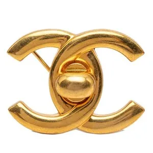 Authentic Chanel Vintage Coco Mark Turn Lock Brooch 97P Gold Plated Ladies CHANEL Used