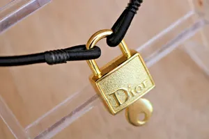 Authentic Authentic Dior Key in Lock Necklace Choker Bracelet Charm Gold Plated Vintage 90