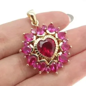 Authentic 3Ct Heart Cut Lab Created Red Ruby Women's Pendant Chain 14k Yellow Gold Plated