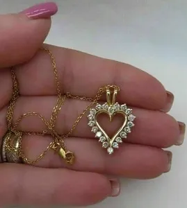 Authentic 1CT Round Lab-Created Diamond Heart Pendant For Womens 14K Yellow Gold Plated