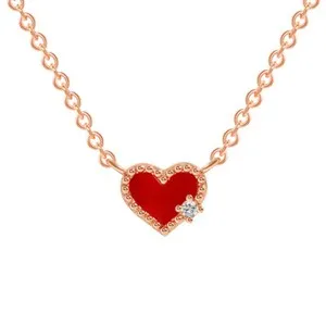 Authentic Gold or Rose Gold Plated Red Heart Pendent Necklace