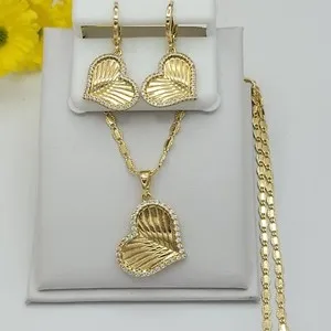 Authentic 14K Gold Plated Elegant CZ Heart Set Pendant, Earrings & Chain