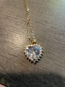 Authentic Nice Heart Necklace w/Crystals--18 Inch Adjustable Gold-Plated Chain--Good !