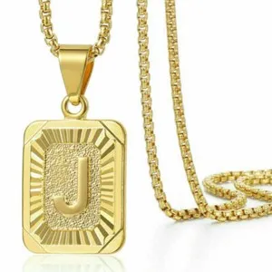 Authentic Gold Plated Initial Letter Pendant Necklace Alphabet Charm A-Z For Women Men