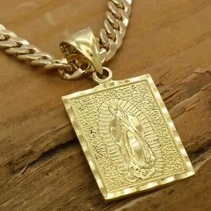 Authentic Mens 18k Gold Plated Guadalupe Pendant 6mm 24" Cuban Chain (L)