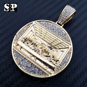 Authentic HIP HOP ICED SIMULATED DIAMOND GOLD PLATED LAST SUPPER MEDAL CHARM PENDANT