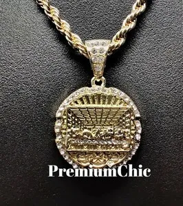 Authentic ICED Last Supper Pendant and Rope Chain Necklace Hip Hop Gold Plated CZ Jewelry