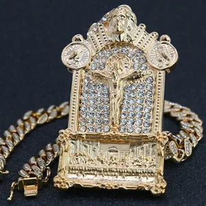 Authentic The Sacred Banquet Last Supper Gold-Plated Pendant and Cuban Chain