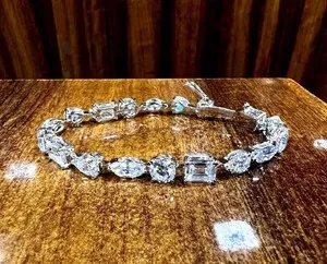 Authentic 13Ct Multi Shape Lab Created Diamond Women Tennis Bracelet 14k White Gold Plated