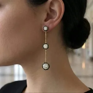 Authentic 14K Multi Tone Gold Plated 3Ctw Moissanite Georgian Cut Down Round Cut Earring