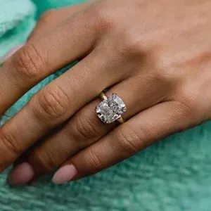 Authentic 4.6CT Elongated Cushion Cut Moissanite Engagement Ring In 14k Multi Gold Plated