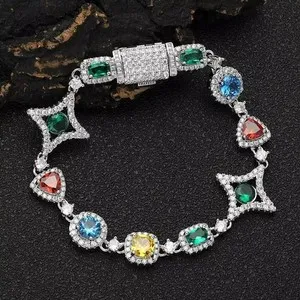 Authentic 15Ct Multi Cut Lab Created Multicolor Tennis Bracelet 14K White Gold Plated
