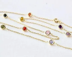 Authentic Station Necklace 1Ct Multi-Color Lab Created Sapphire in 14k Yellow Gold Plated