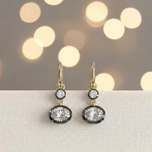 Authentic Oval 4Ctw Moissanite Georgian Cut Down Women Earrings 14K Multi Tone Gold Plated