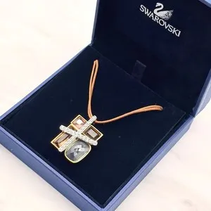 Authentic Swarovski Gold Plated Geometric Crystal Pendant Cord Necklace Multi Color Auth