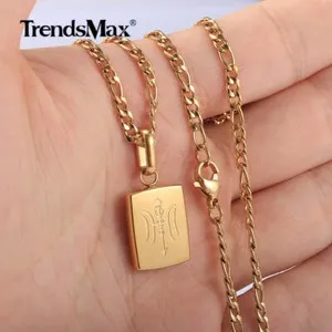 Authentic Gold Plated Square Pendant Charm Necklace Multi Chain Design