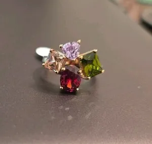Authentic 14Kt Gold Plated Multi Color CZs Cocktail Ring