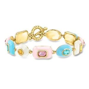 Authentic Ross-Simons 14k Gold-Plated Brclt w Sim Multi Gemstones & Enam 7 inches