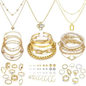 Authentic Gold Plated Jewelry Set for Women,14K Gold Plated Multi Layer Necklaces Stackabl