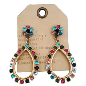 Authentic Anthropologie Women's Multi Color Gold Plated Jeweled Dangle Statement Earrings
