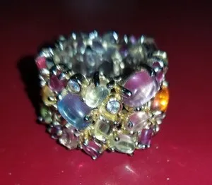 Authentic Vintage Gold-Plated Multi-Stone Prong Bezel Set Ring Size 10 Statement Beautiful