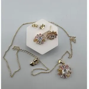 Authentic 14K Gold Plated Multi Color Cubic Zirconia Necklace and Earring Set