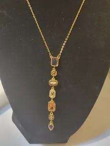 Authentic Yellow Gold Plated Multi-Gem Titanium Statement Necklace