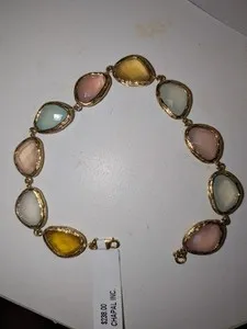 Authentic 14k Gold Plated Sterling Silver Multi Color Semi-precious Stone Bracelet 8"