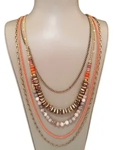 Authentic Anthropologie Women's Statement Multi Layer Stone Gold Plated Orange Necklace