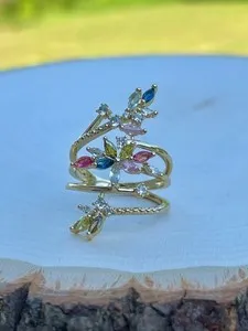 Authentic The Celestial Spiral: Multi-Faceted Gemstone & Gold-Plated Wrap Ring (Size 7)
