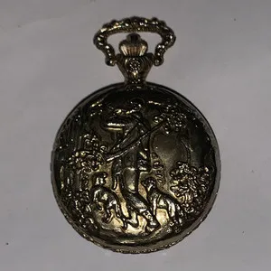 Authentic Quest Full Hunter Pocket Watch Mechanical Manual Gold Plated White Dial Arabic