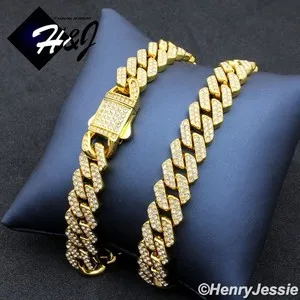 Authentic 16"-40"MEN Full CZ 10/12mm Gold Plated Miami Curb Necklace*GN171