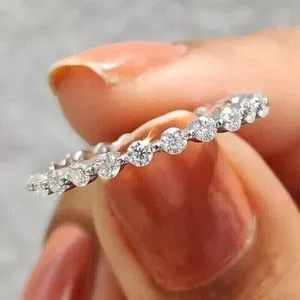 Authentic 2 Ct Round Cut Lab-Created Diamond Full Eternity Band Ring 14k White Gold Plated