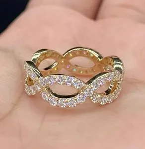 Authentic Round Simulated Diamond Full Eternity Wedding Band Ring 14k Yellow Gold Plated
