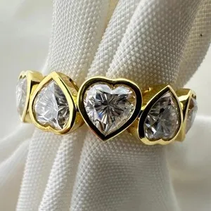 Authentic 4Ct Heart Cut Moissanite Full Eternity Engagement Band in 14K Yellow Gold Plated