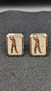 Authentic Vintage Golfer in Full Swing with Enamel White Gold Plated Cuff Links