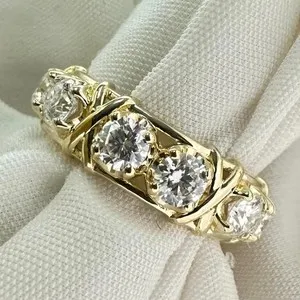 Authentic 3Ctw Round Cut Moissanite Full Eternity Wedding Band in 14K Yellow Gold Plated