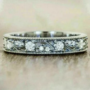 Authentic 1Ct Round Lab-Created Diamond Full Eternity Wedding Ring 14k White Gold Plated